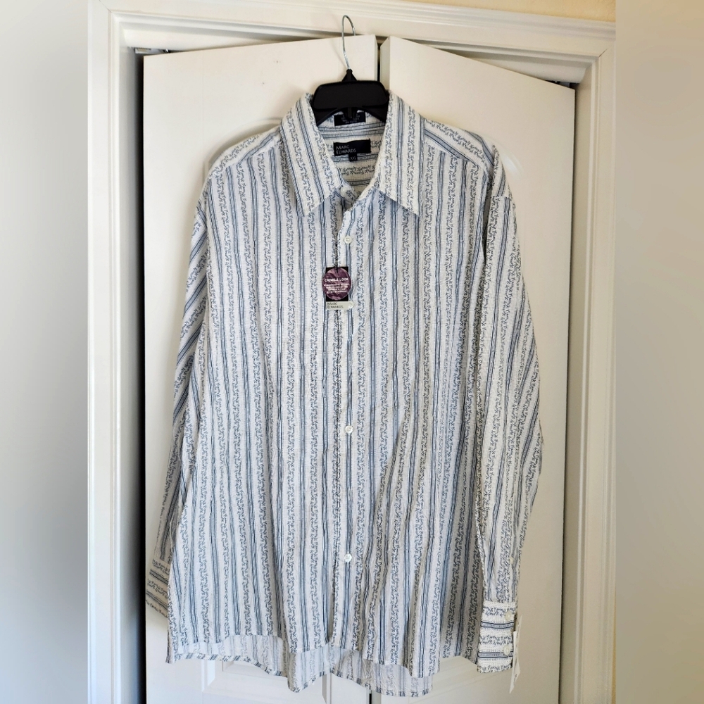 Marc Edwards White & Blue Crinkle Collared Button Down Shirt Sz XXL NEW!!